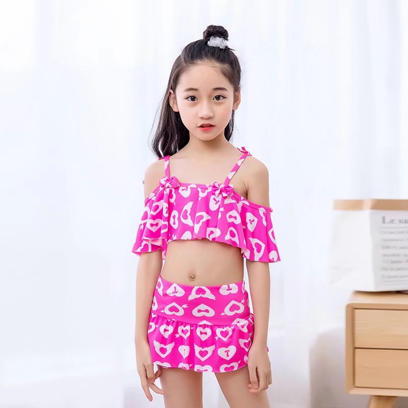 Cute Little Peach Heart, Off-The-Shoulder Suit, Can Double Wear Children's Swimsuit Bath Application Scenario