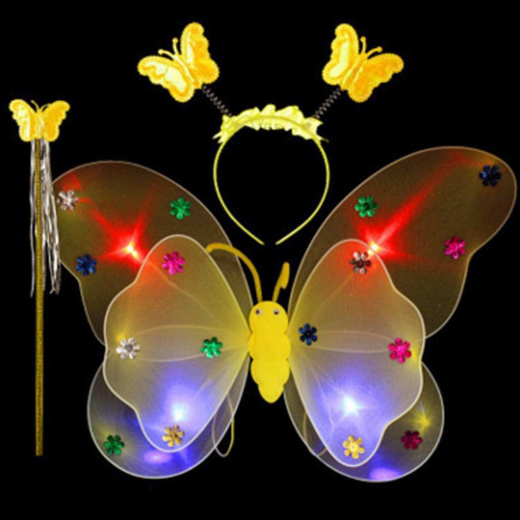 Single sequin wings Double glow butterfly wings three-piece PROM Dress for Children Angel head buckle Fairy Stick 90 full figure