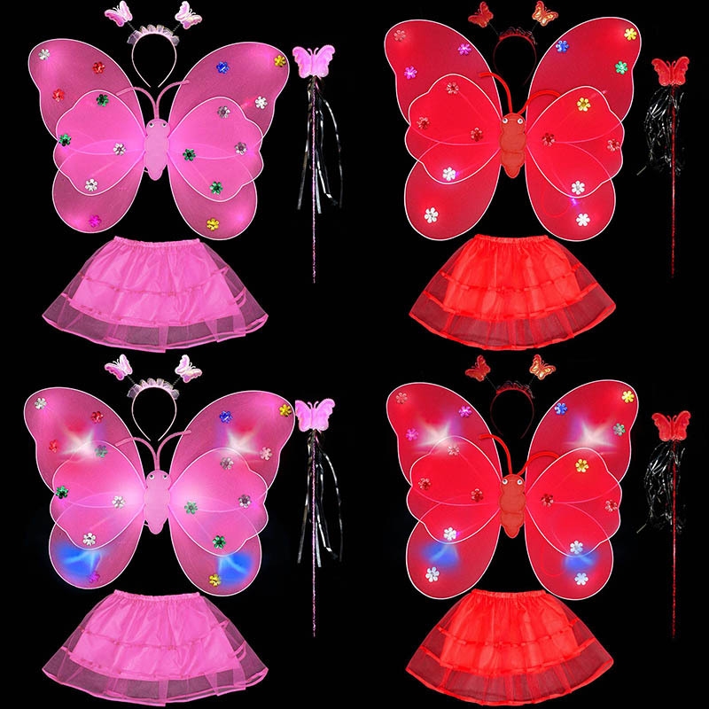 Single sequin wings Double glow butterfly wings three-piece PROM Dress for Children Angel Head buckle Fairy Stick 92 Item Picture