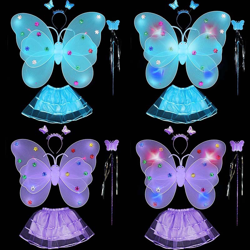 Single sequin wings Double glow butterfly wings three-piece PROM Dress for Children Angel Head buckle Fairy Stick 92 details Picture