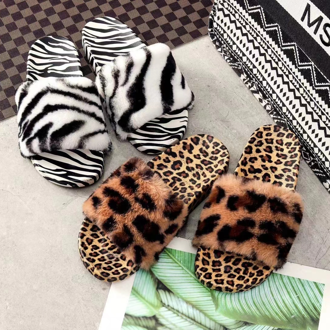 New leopard print women's fur slippers bzl