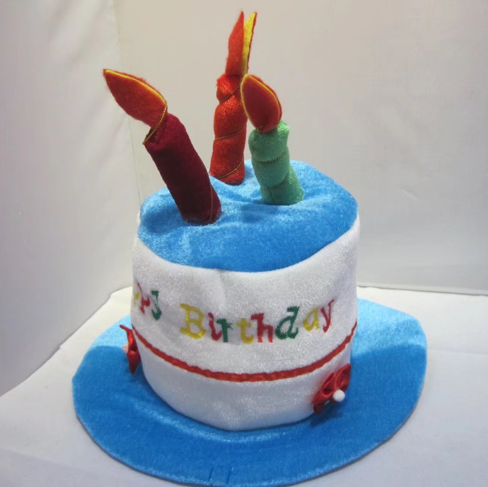 生日帽儿童生日蛋糕帽蓝色3根蜡烛节日派对