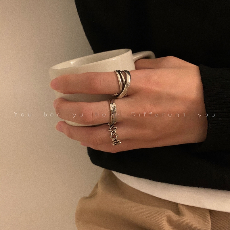 Retro, simple and aged set ring, hip-hop for women, Instagram for men, fashionable, individual and niche design, open-mouth eating ring