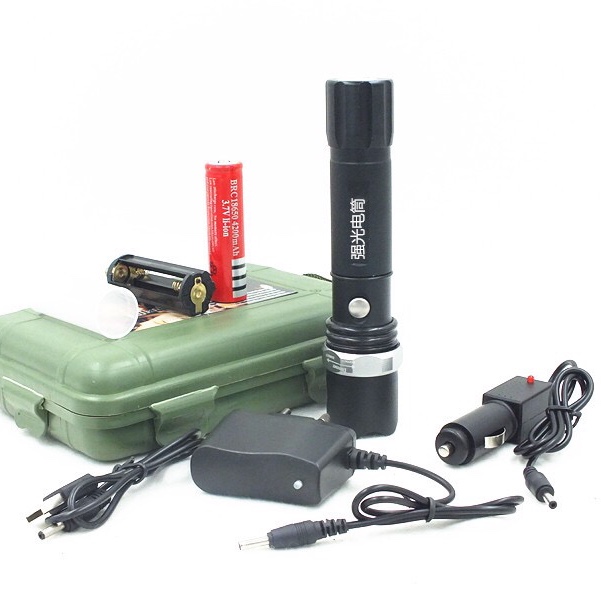 塑料接调焦强光手电 机械变焦 远射充电led手电筒户外家用灯 批发 金属手电图