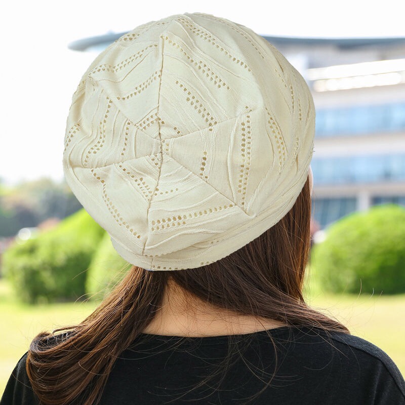 "Hat Girl Spring and Autumn Korean Lace Flower headscarf Hat, fashionable, casual and versatile headscarf hat, bald hat, thin postpartum hat 013. detail image 2