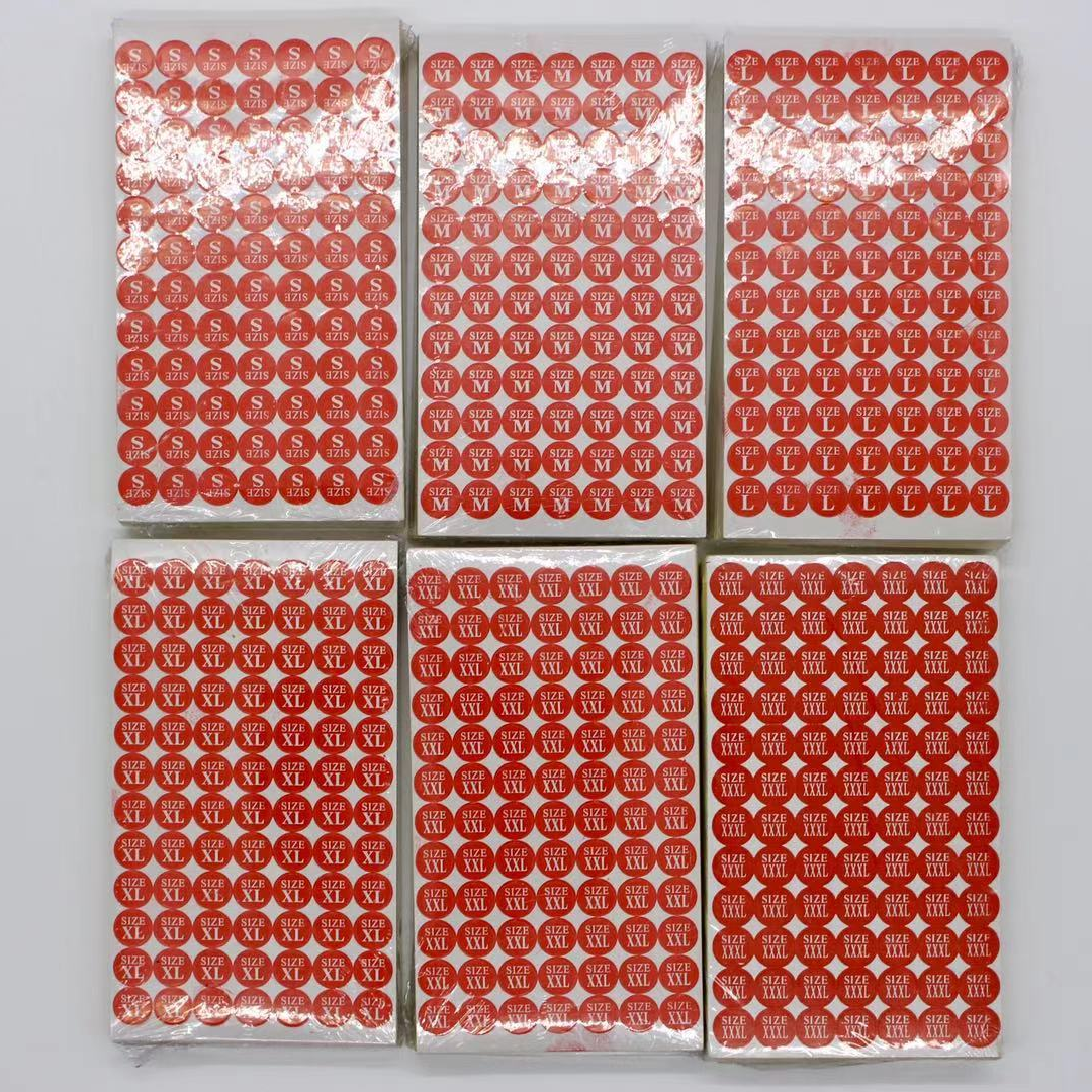 Self-Adhesive Red Background White Label Size Sticker Round White Background Number Large, Small, Medium Clothing Number Children's Clothing Label