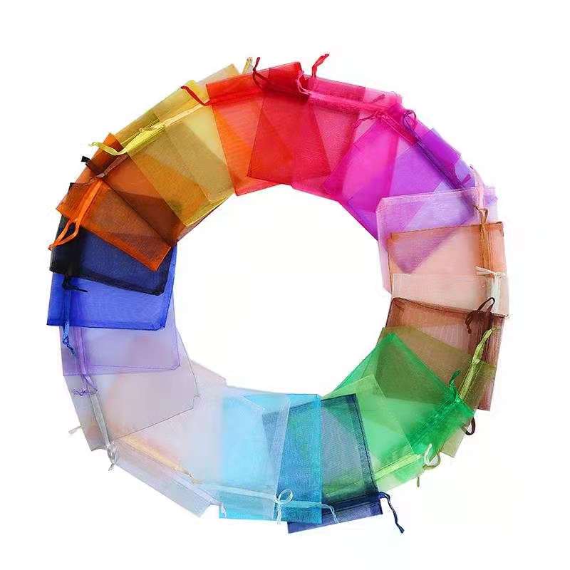 6黄纱袋纯色珍珠网纱袋 首饰化妆品礼品束口 欧根纱雪纱袋 跨境专供现货