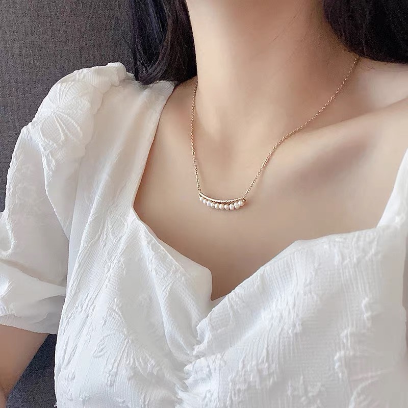Handmade Fresh water pearls Handmade wrapped pink millet beads pendant necklace women's collarbone chain jewelry