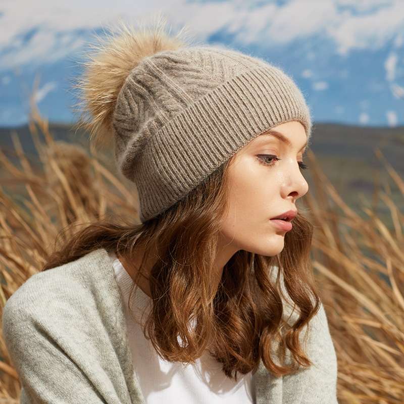 Hat Lady Autumn And Winter Rabbit Hair Knitted Hat Casual Everything Cute Hairball Wool Hat Warm Ear Protection Ski Hat Korean Tide Item Picture
