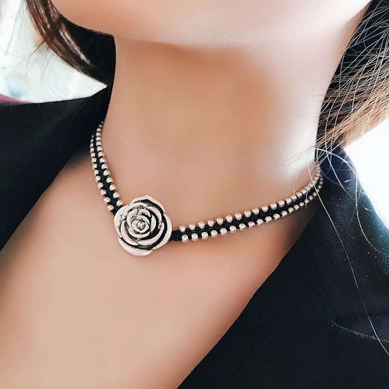 Jingpuli Accessories, Korean Daemunmun Starry Sky Necklace, trendy Agate Silver Hidden Series, Money Soon Flower Chain pic 3