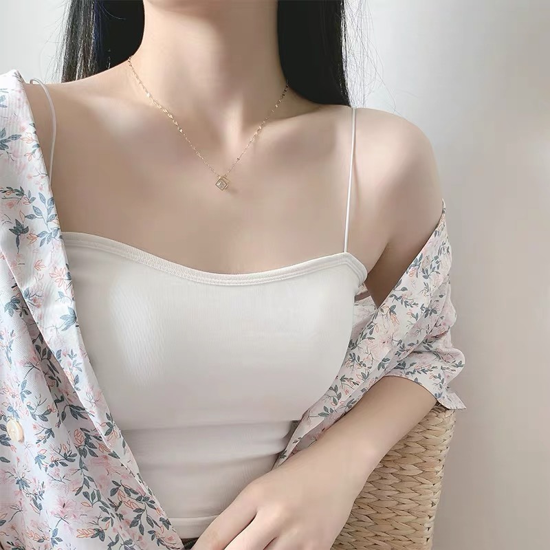 Cubic zircon titanium steel collarbone chain 2021 new decorative necklace female summer fairy qi tide net red fashion jewelry