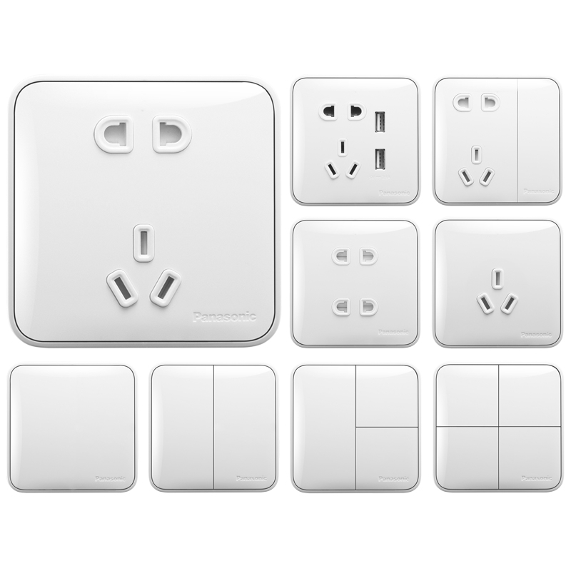 松下开关插座大面板格彩白色插座三孔16A家用产品图