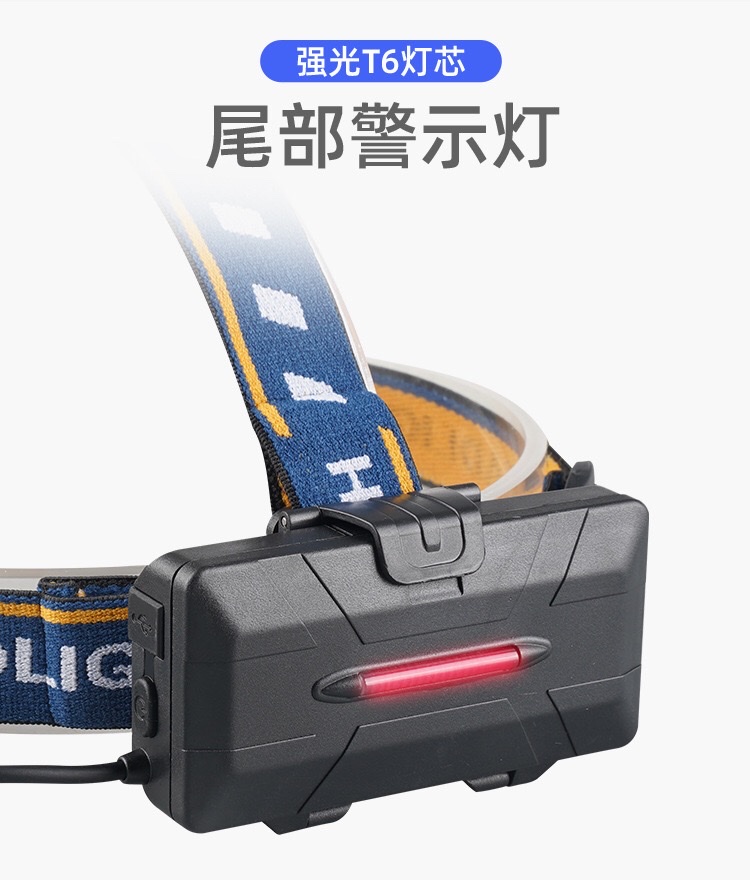 跨境新户外强光T6LED矿灯远射防水USB充电头灯户外夜钓鱼灯警示灯 详情图6