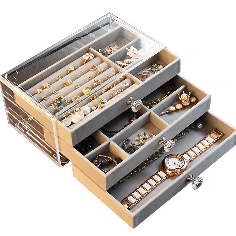 四层大容量手饰品首饰收纳盒透明亚克力耳环耳钉发手表手镯礼物盒4详情图4