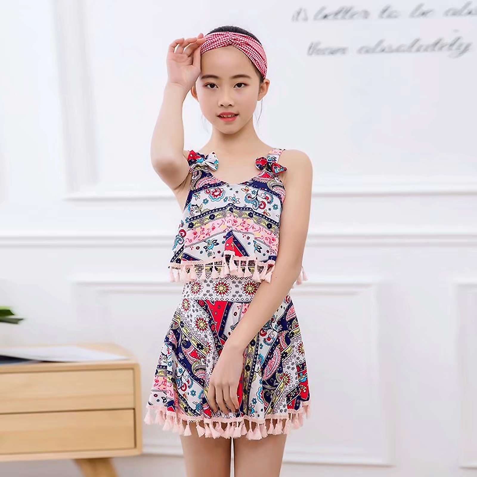 Large Girls One-Piece Princess Swimsuit National Style Girls Swimming Training Specification drawing