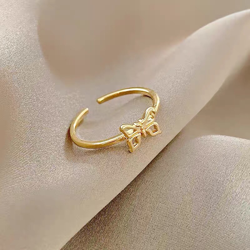 小巧小清新甜美少女心蝴蝶设计可调节开口戒指
