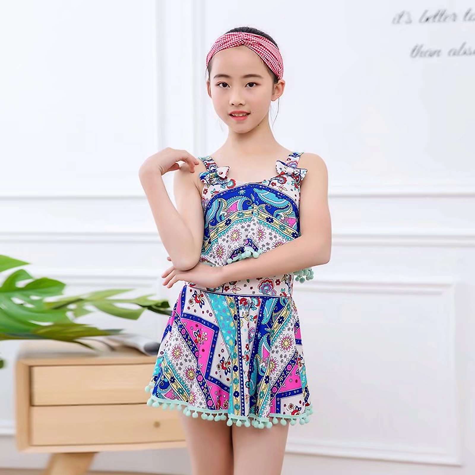 Large Girls One-Piece Princess Swimsuit National Style Girls Swimming Training Application Scenario