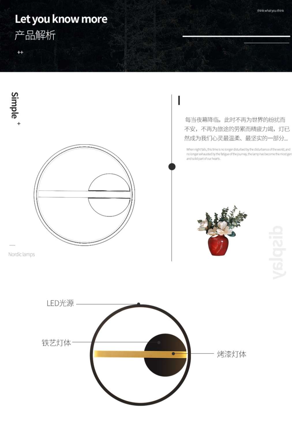 Modern and simple single-head wall lamp for ironwork study and bedroom 4342-30 detail image 3