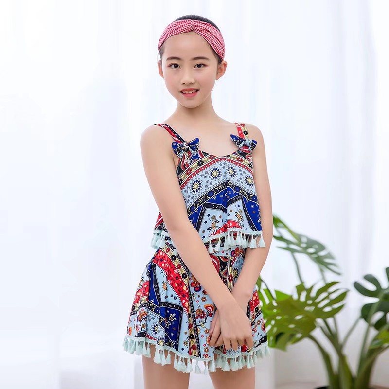 Large Girls One-Piece Princess Swimsuit National Style Girls Swimming Training full figure