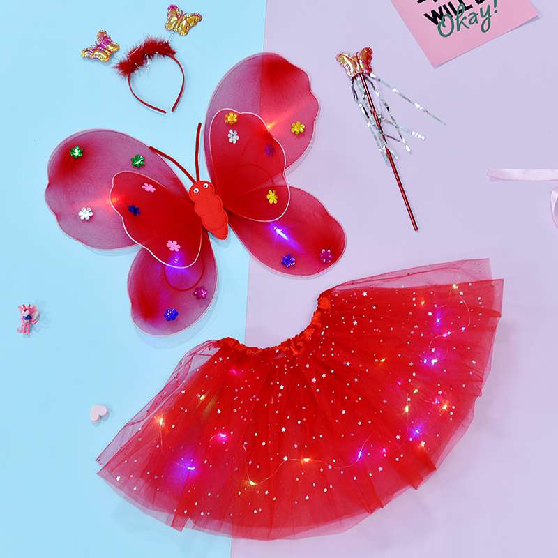 Single sequin wings Double Glow butterfly wings three-piece PROM Dress for Children Angel Head Buckle Fairy Stick 95 Item Picture