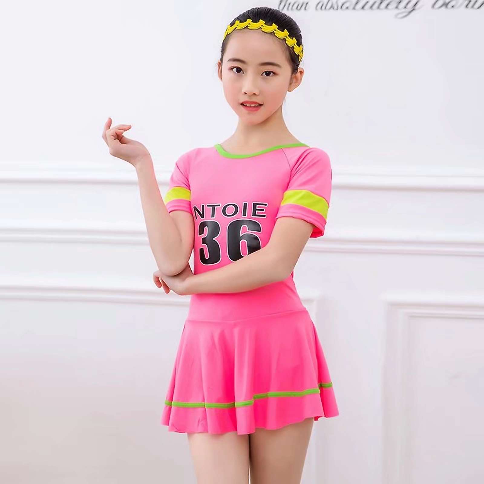 One-Piece Oversized Swimsuit, Sports Version, Cuff-Band Crew-Neck Swimsuit full figure