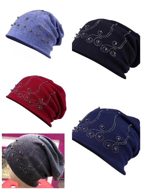 Dui Dui Hat, Baita Knitted Hat, Spring and Autumn Fashion, diamond and pearl custom-made, street Dance hat, head cap detail image 3