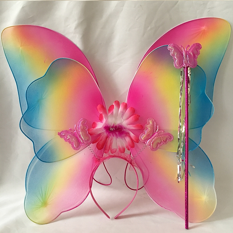 Single sequin wings Double glow butterfly wings three-piece PROM Dress for Children Angel head buckle Fairy Stick 87 full figure