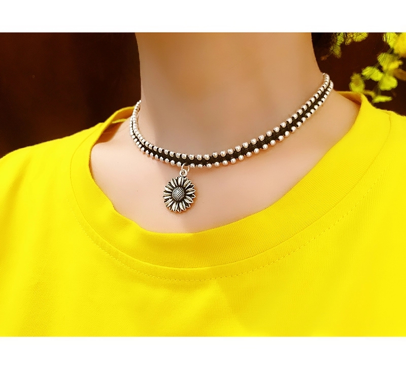 Jingpuli Accessories, Korean Daemunmun Starry Sky Necklace, trendy Agate Silver Hidden Series, Money Soon Flower Chain pic 11