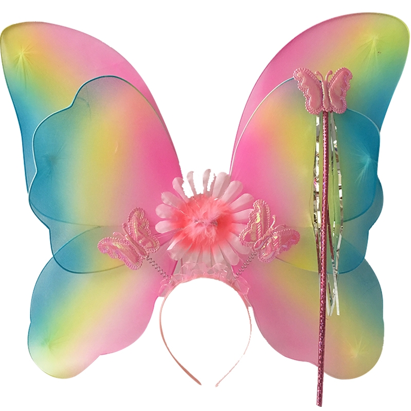 Single sequin wings Double glow butterfly wings three-piece PROM Dress for Children Angel head buckle Fairy Stick 87 Item Picture
