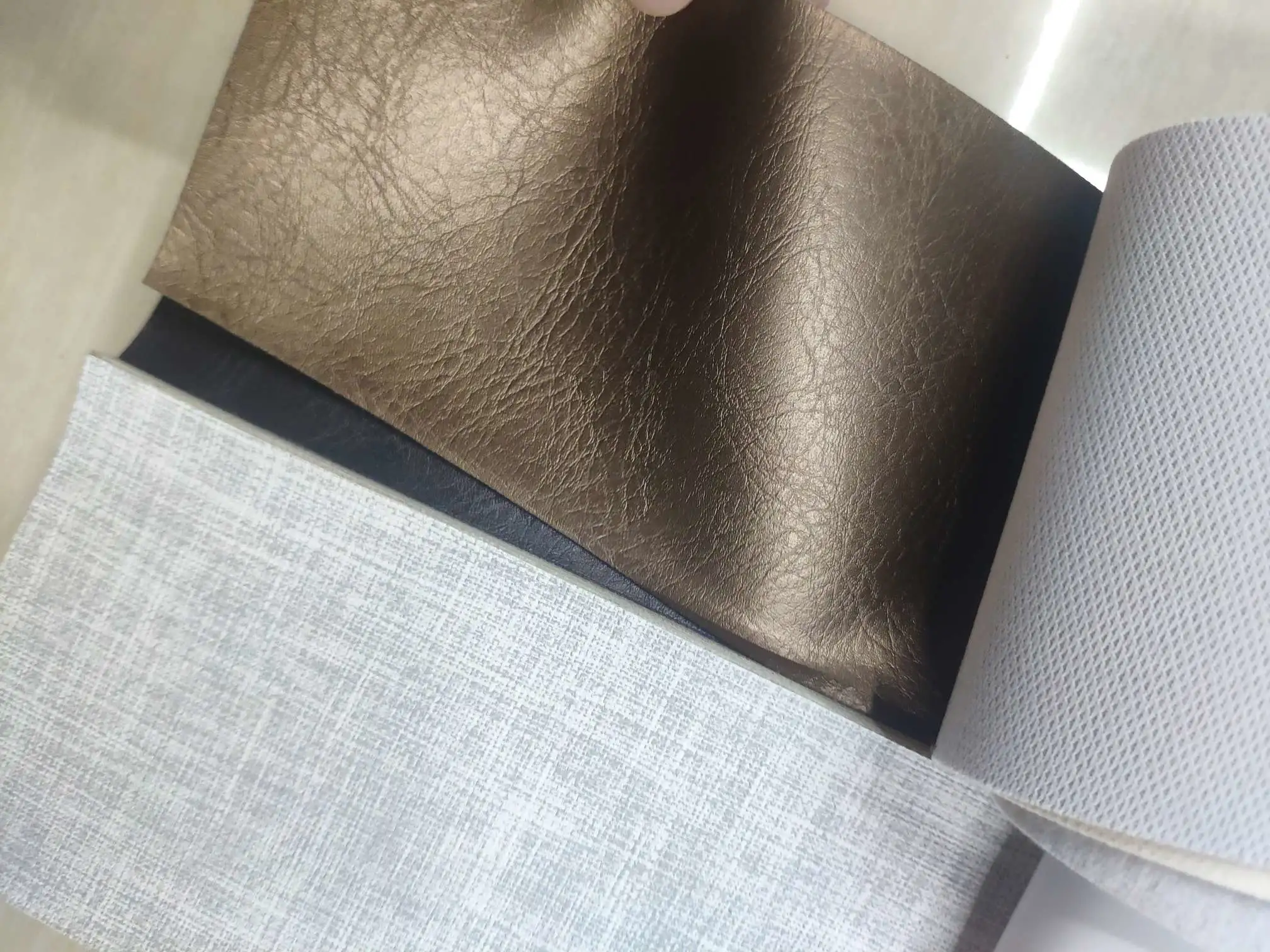 Artificial leather soft and hard wrapped sliding door leather wall decorative leather fabric in stock, two-color pearlescent lychee pattern detail image 2