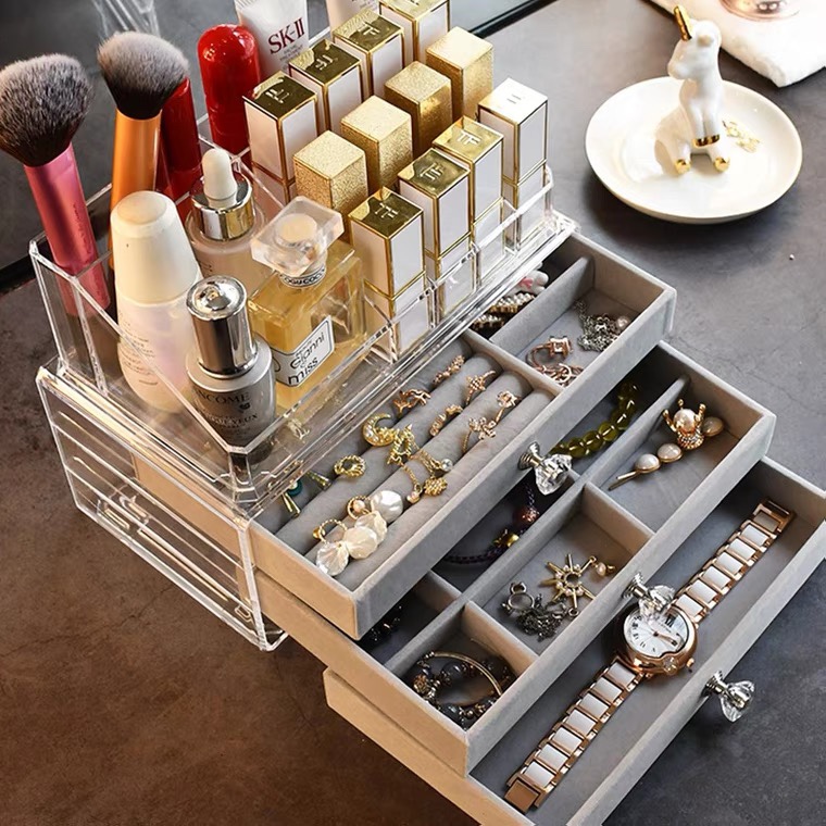 Four Layers Large Capacity Hand Jewelry Jewelry Storage Box Transparent Acrylic Earrings Studs Hair Watch Bracelet Gift Box 38