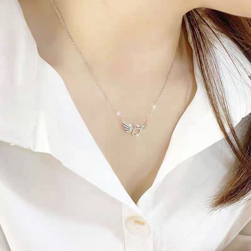 Angel wings zircon gold plated necklace Tiktok Internet red hot jewelry