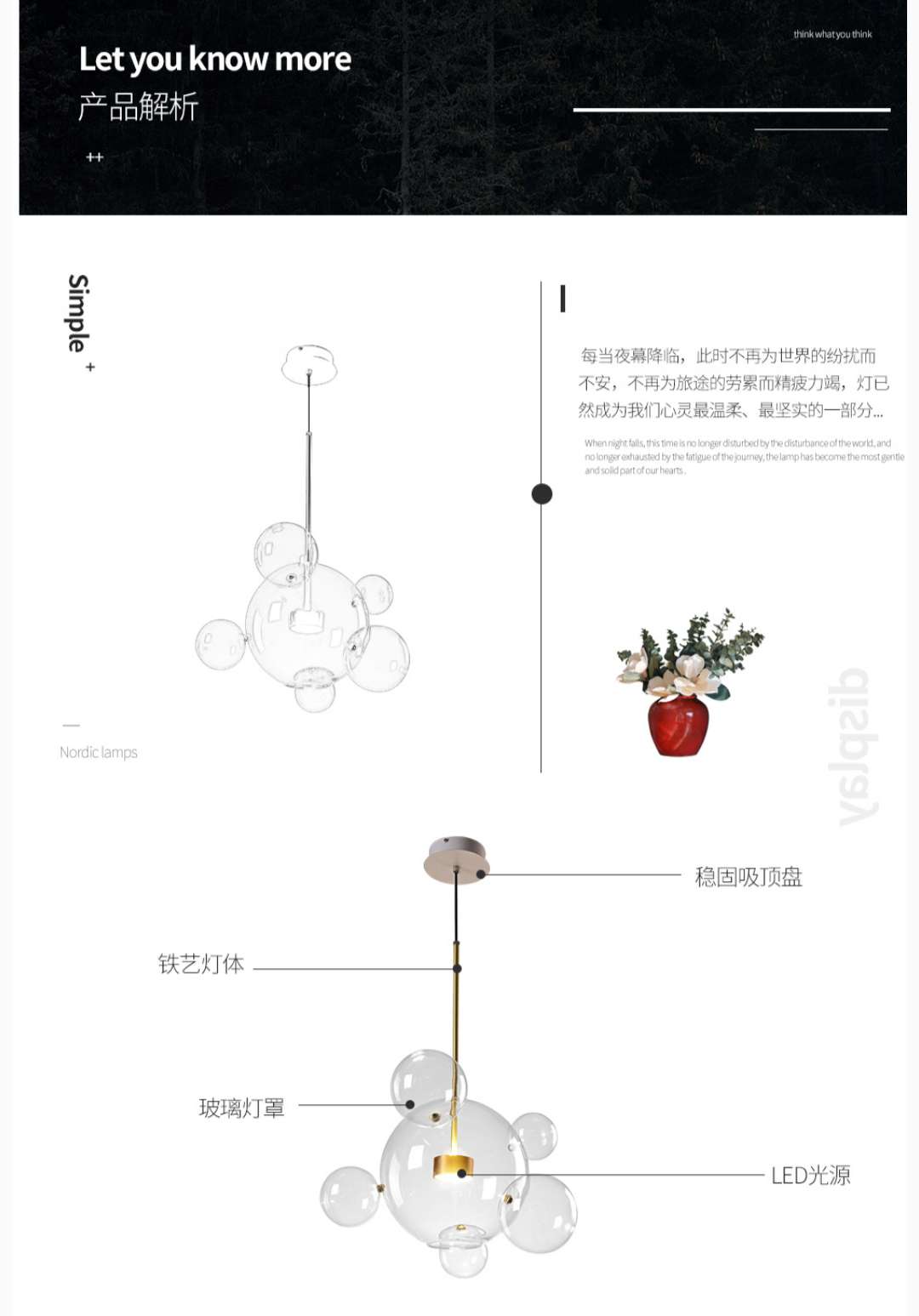 铜客厅电镀北欧宜家吊灯头数3头1331-3R-14头细节图