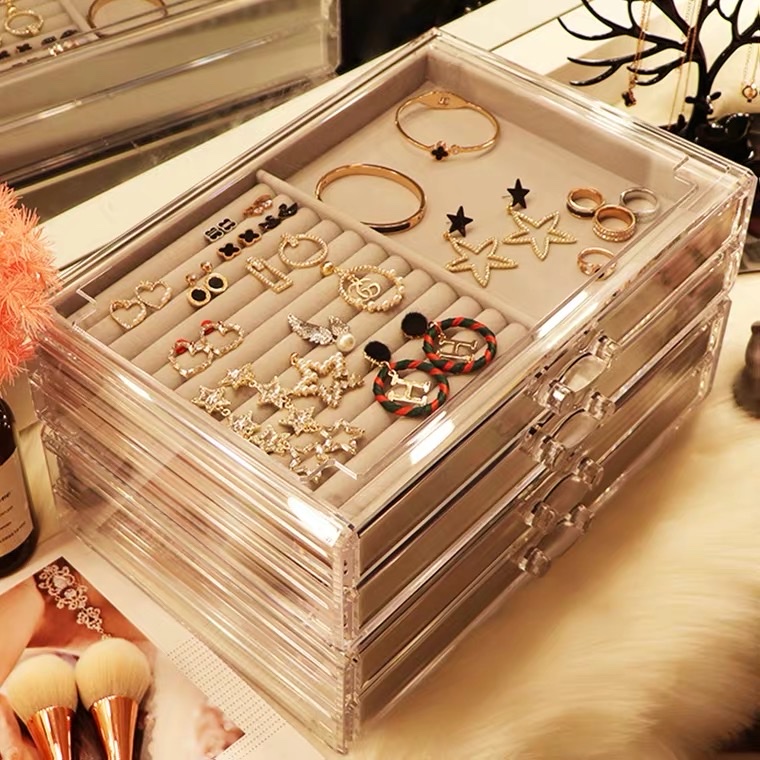 Four Layers Large Capacity Hand Jewelry Jewelry Storage Box Transparent Acrylic Earrings Studs Hair Watch Bracelet Gift Box 38 Specification drawing