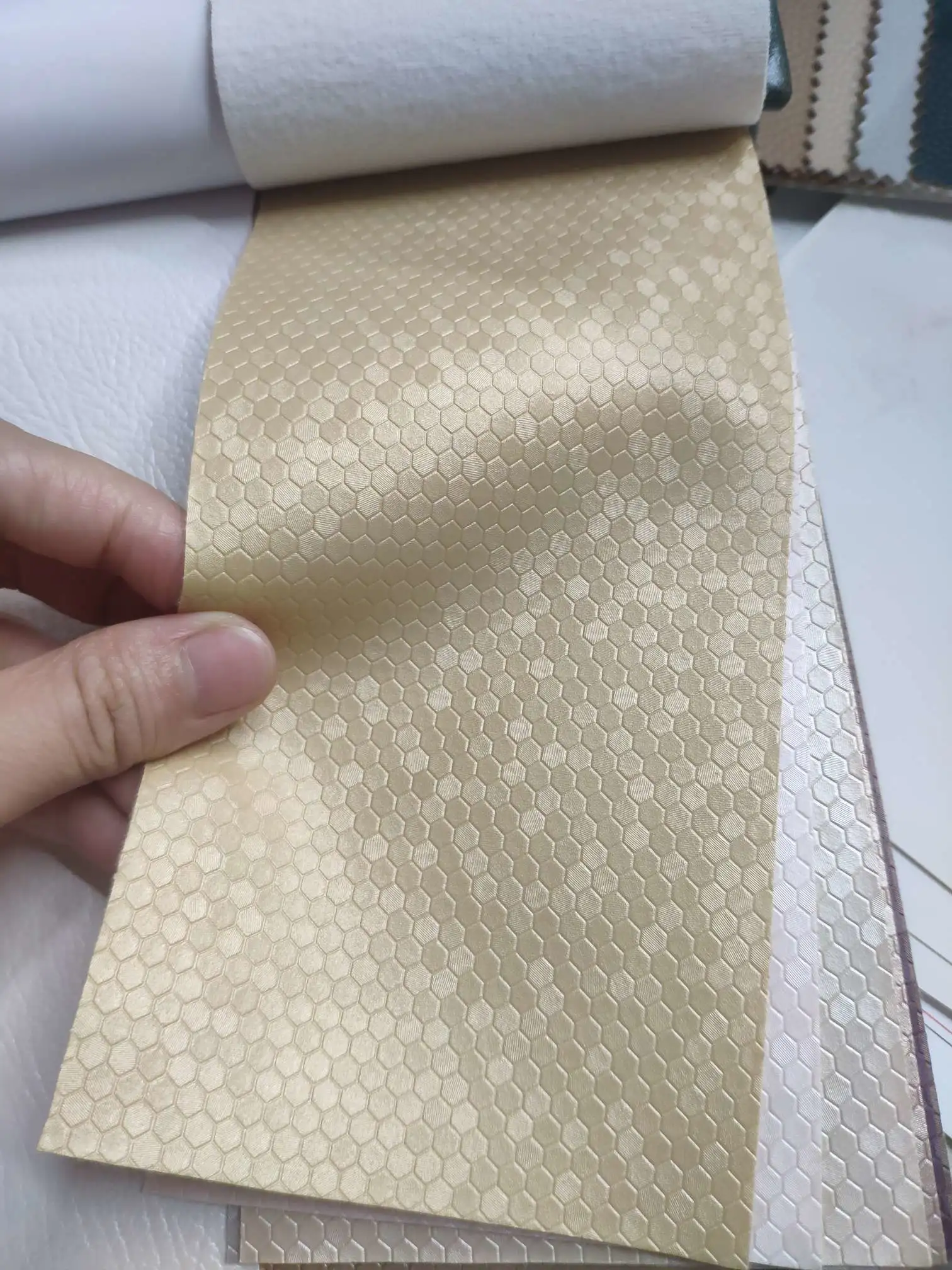 Artificial leather soft and hard wrapped sliding door leather wall decorative leather fabric in stock, small honeycomb pattern No. 2 detail image 3