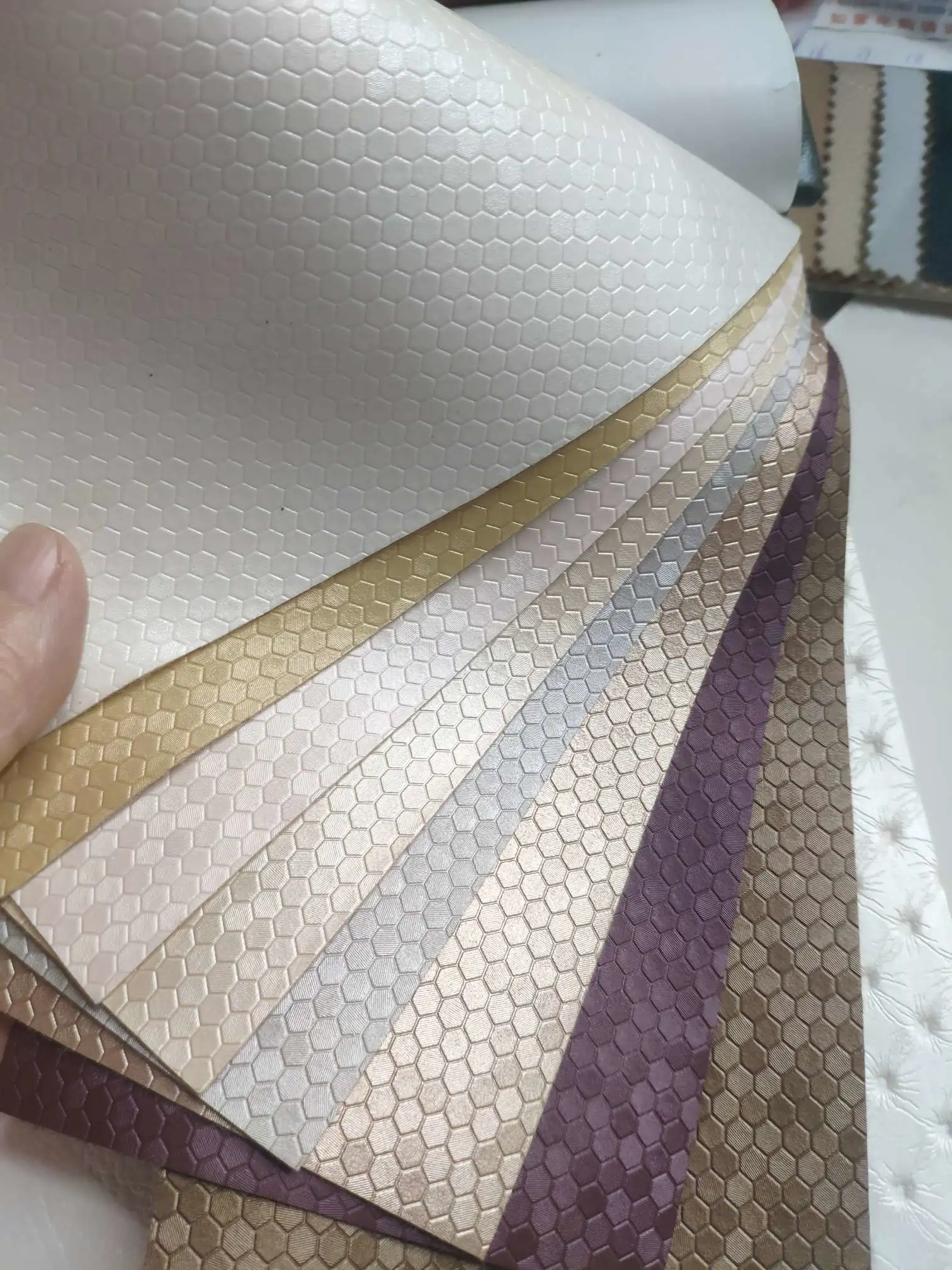 Artificial leather soft and hard wrapped sliding door leather wall decorative leather fabric in stock, small honeycomb pattern No. 2 detail image 1