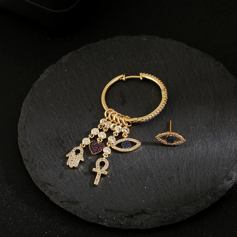 Color zirconium earrings Devil eye stud A light luxury color gold plating cross-border factory wholesale