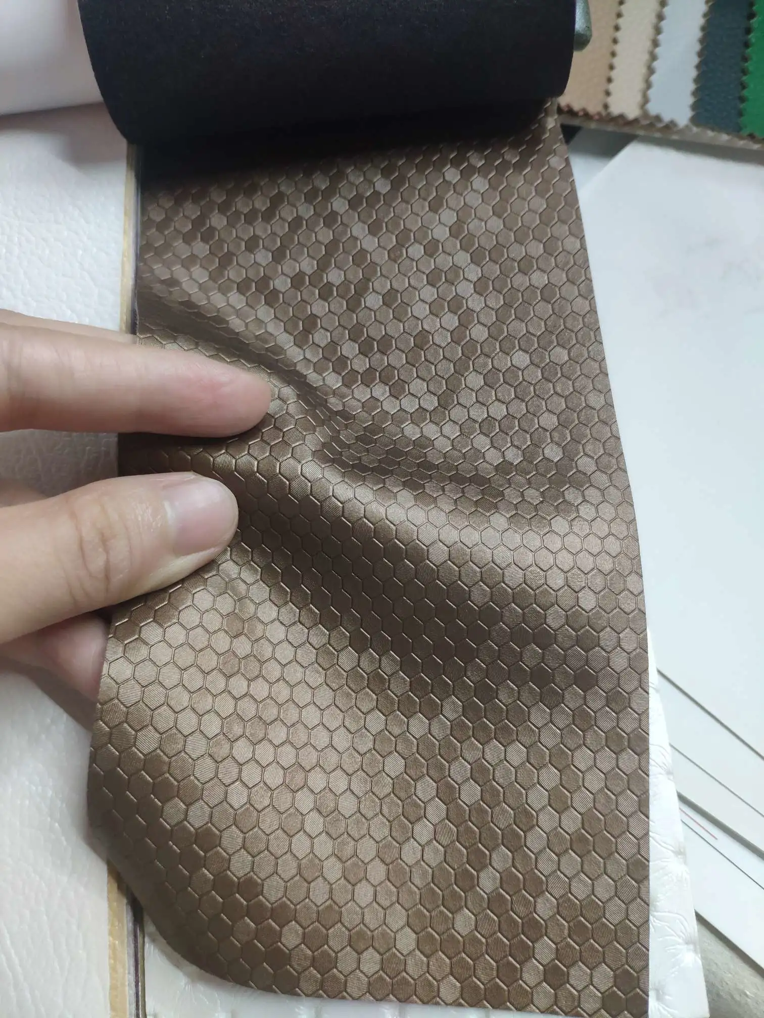 Artificial leather soft and hard wrapped sliding door leather wall decorative leather fabric in stock, small honeycomb pattern No. 1 detail image 1