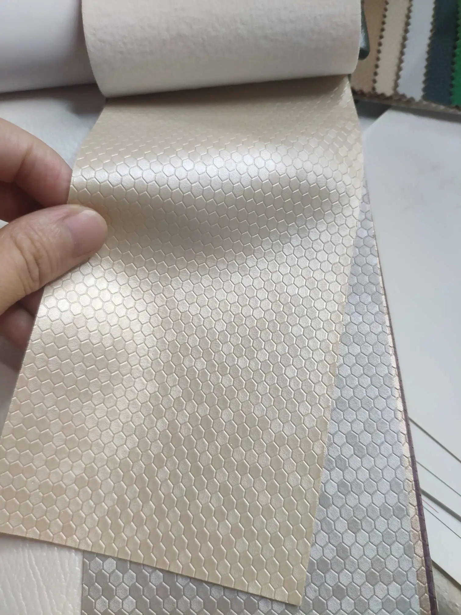 Artificial leather soft and hard wrapped sliding door leather wall decorative leather fabric in stock, small honeycomb pattern No. 2 detail image 4