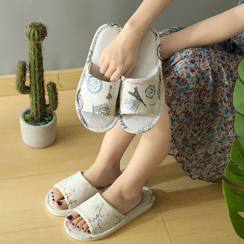 Moda nacional chinese style zapatillas de algodón y lino zapatillas de algodón y lino para mujeres verano hogar ropa de hogar zapatillas de lino para hombres interior antideslizante suave suela todas las estaciones zapatillas de frío universal Application Scenario