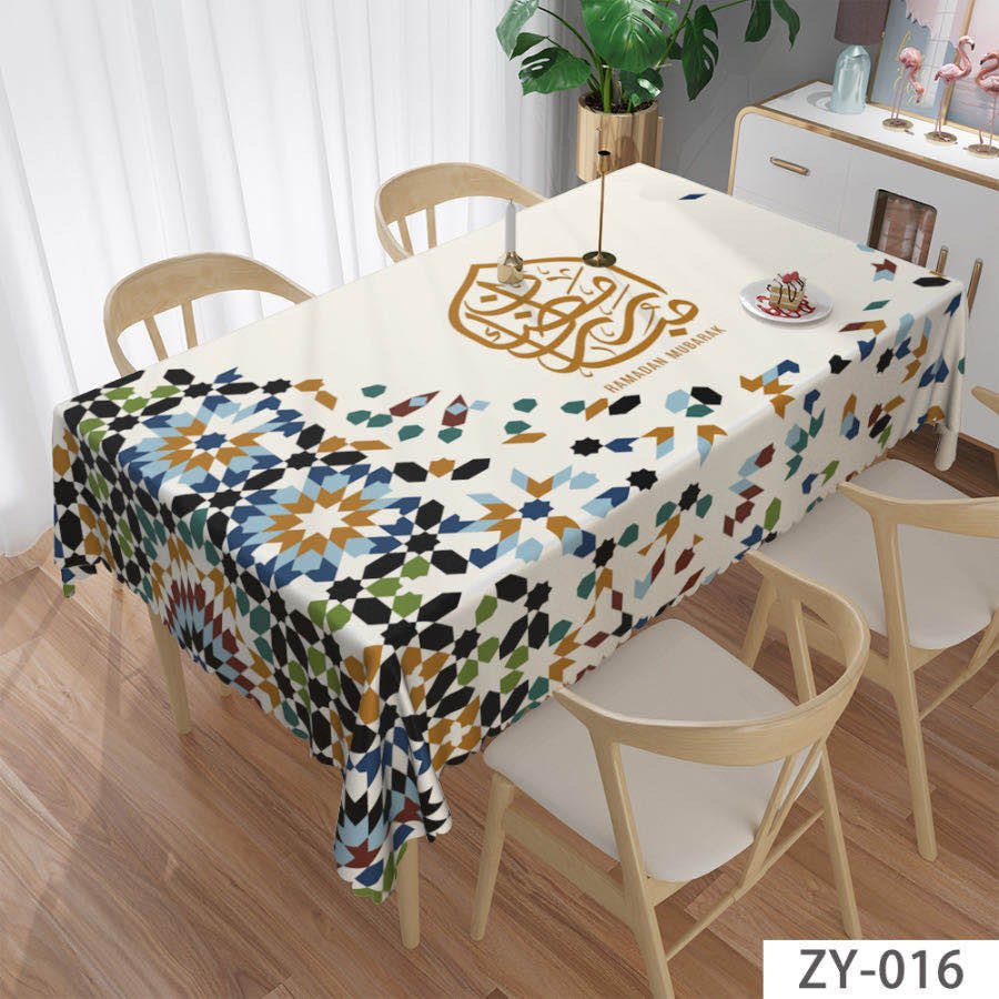 A new design of domestic trend patterned tablecloth with PVC digital printing. Yarn base tablecloth, 140*180CM, 150*200CM, 1.4*20M Specification image