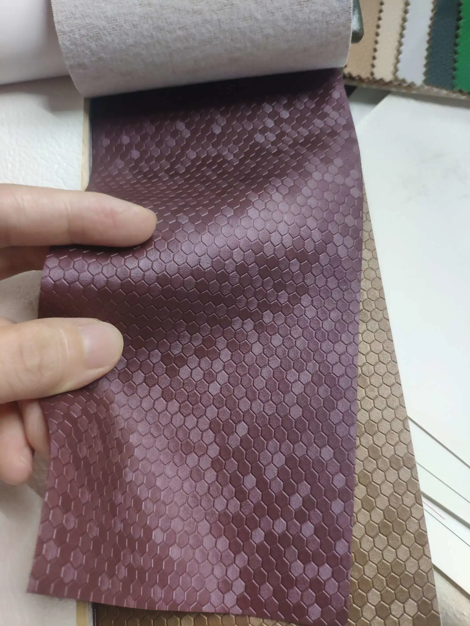 Artificial leather soft and hard wrapped sliding door leather wall decorative leather fabric in stock, small honeycomb pattern No. 1 detail image 2