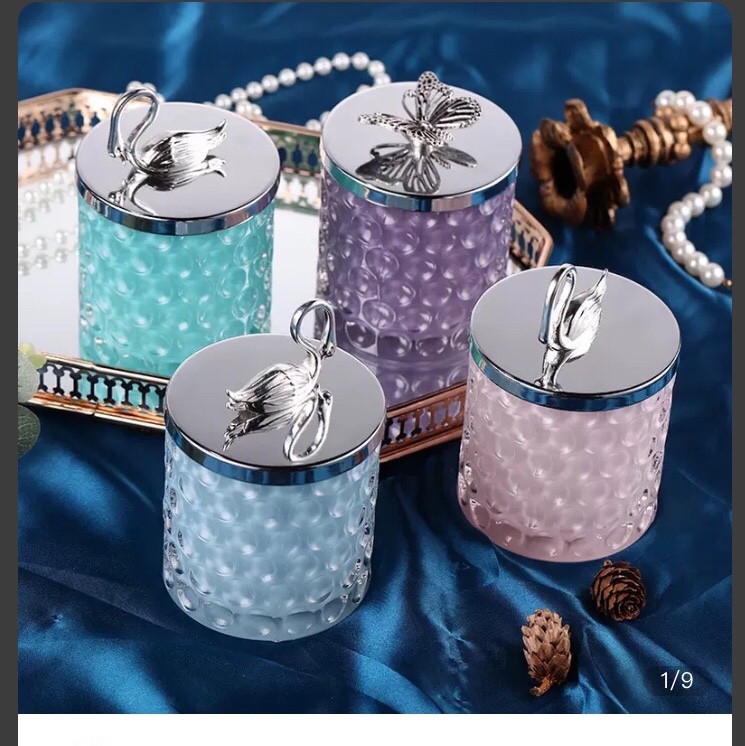 Bead point glass storage jar Home storage jar