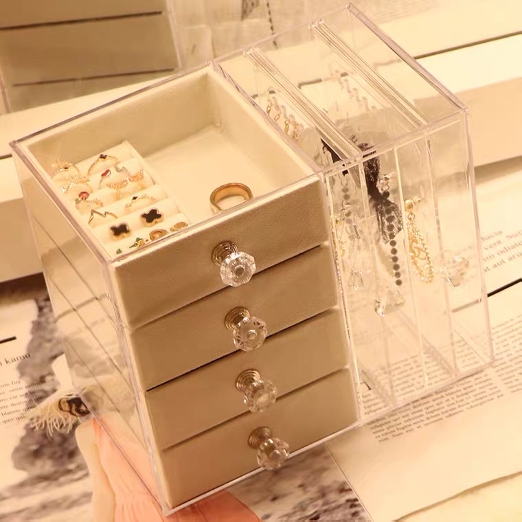 Four Layers Large Capacity Hand Jewelry Jewelry Storage Box Clear Acrylic Earrings Studs Hair Watch Bracelet Gift Box 36 Item Picture