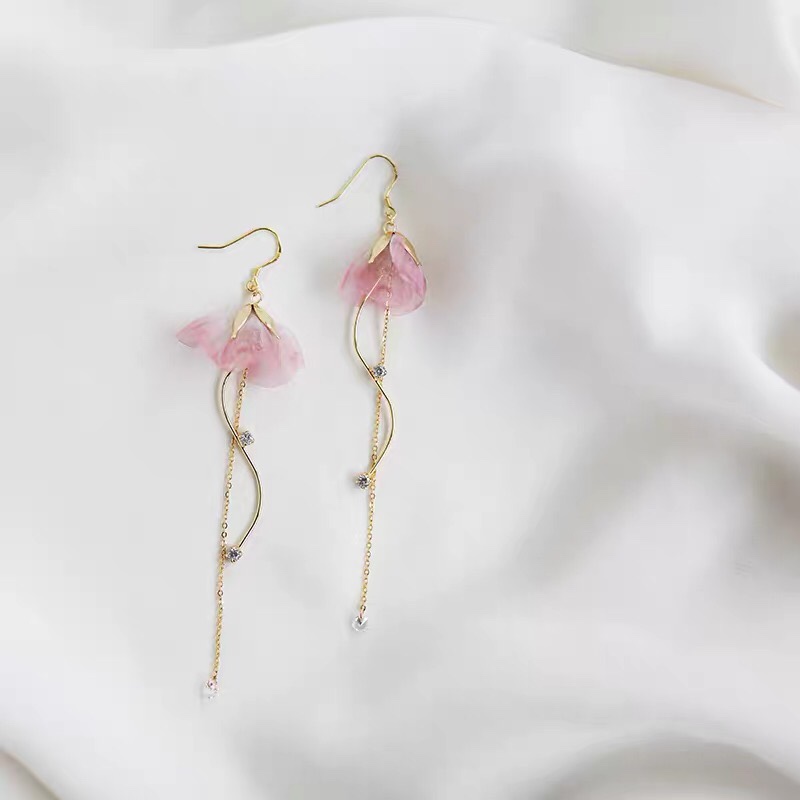 Ballet dance original design curve pink flower temperament earrings