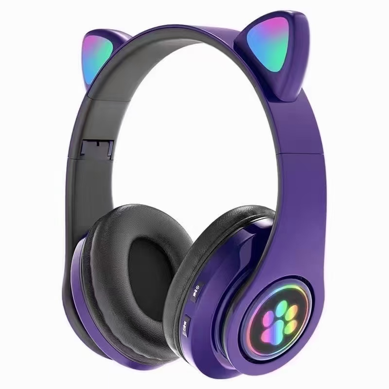 Guangdong Sogo headphones, B39 Cross-border new cat-ear over-ear Bluetooth headphones, light-emitting wireless Bluetooth voice headphones details Picture