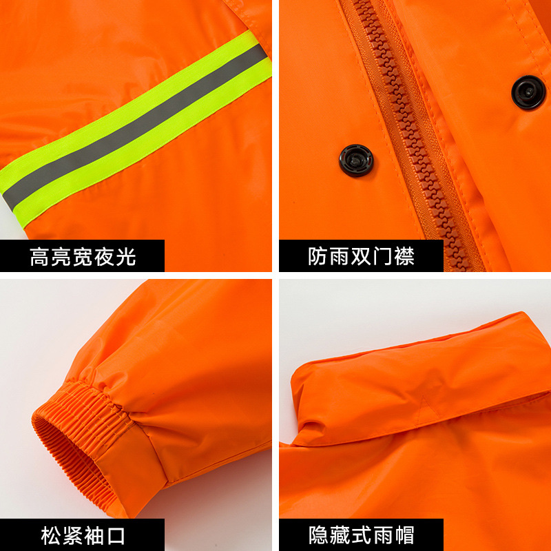 Customized processing of thickened reflective polyester taff double-layer outdoor raincoats for sanitation, men's and women's separate raincoats and rain pants sets details Picture