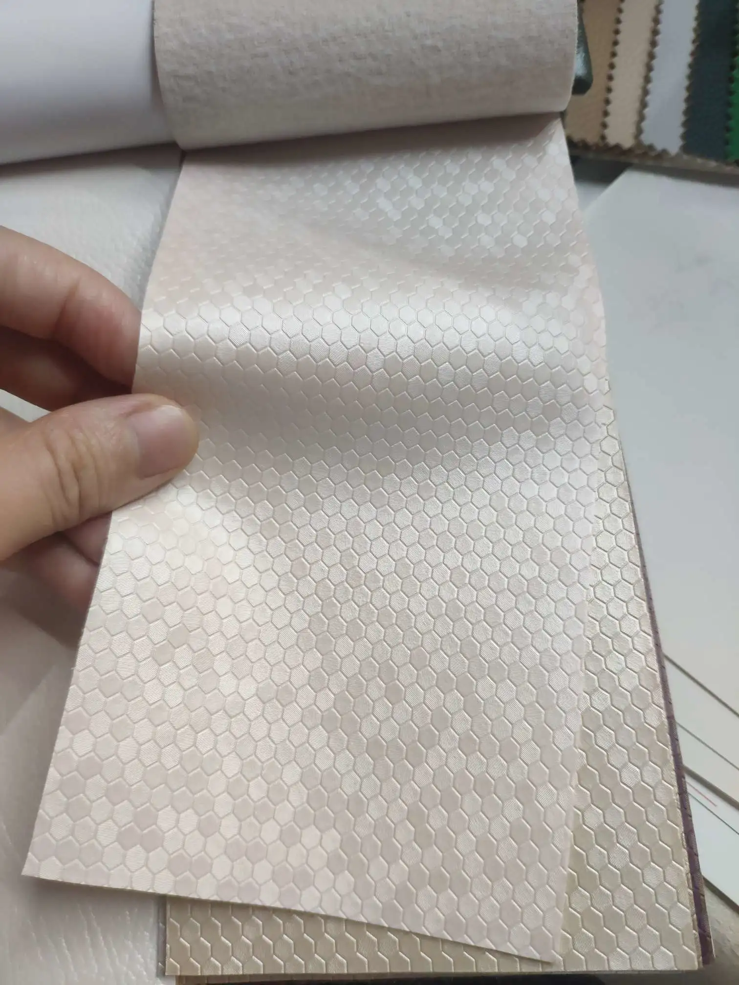 Artificial leather soft and hard wrapped sliding door leather wall decorative leather fabric in stock, small honeycomb pattern No. 2 detail image 2