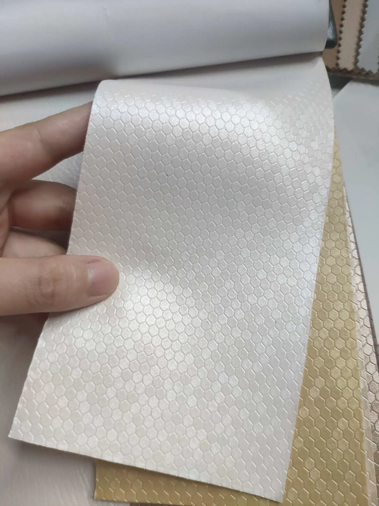 Artificial leather soft and hard wrapped sliding door leather wall decorative leather fabric in stock, small honeycomb pattern No. 2 detail image 5
