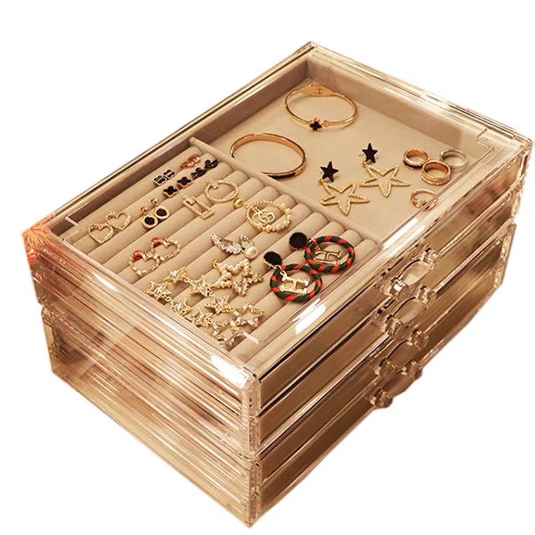 Four Layers Large Capacity Hand Jewelry Jewelry Storage Box Clear Acrylic Earrings Studs Hair Watch Bracelet Gift Box 31